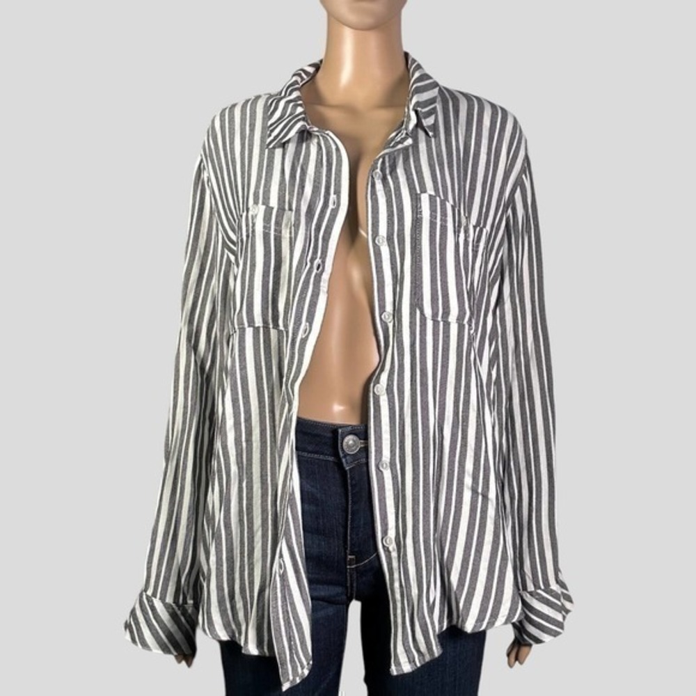 SANCTUARY Striped Coastal Collared Tomboy Button Front Shirt Size XL - "Lark"